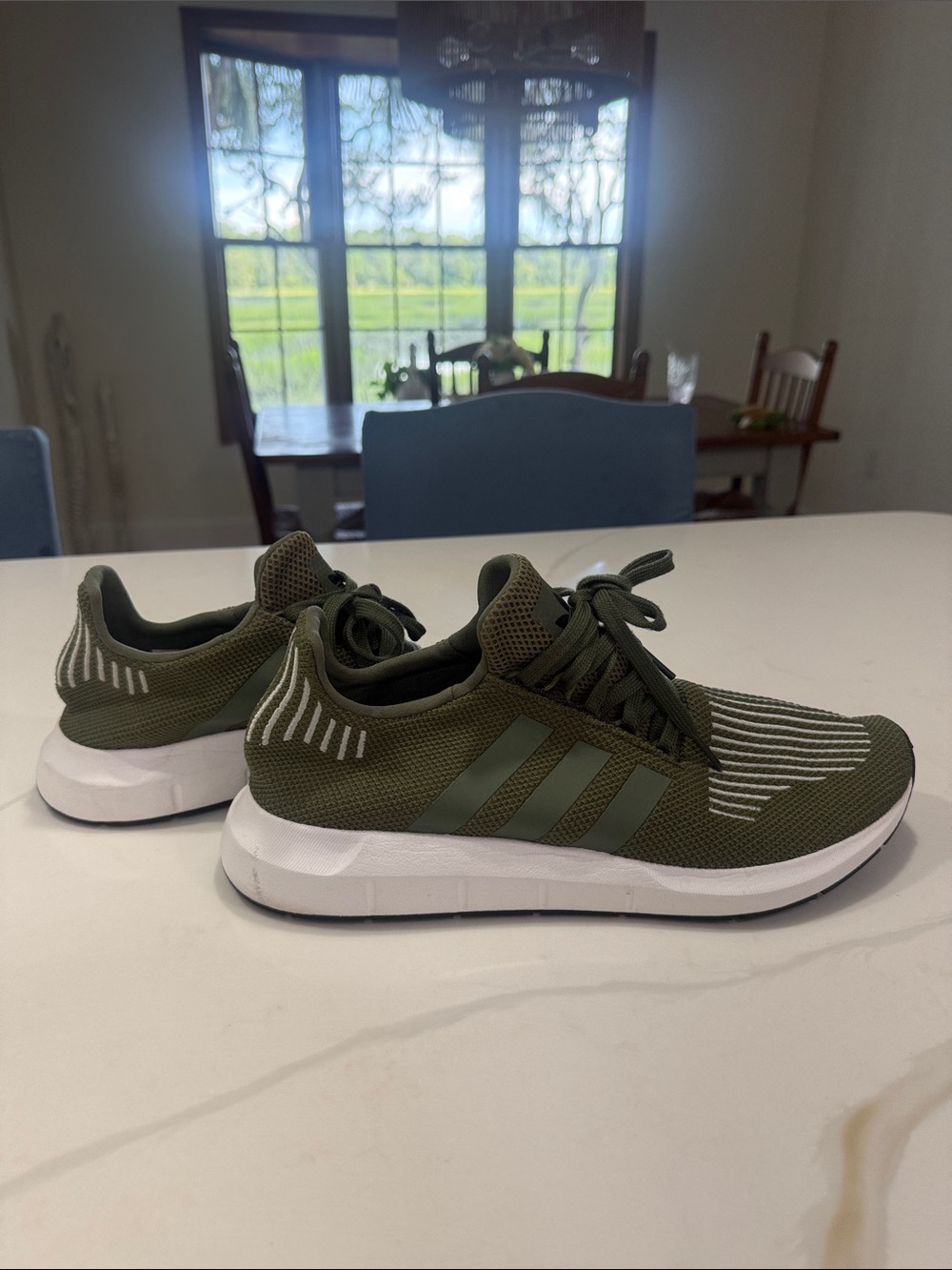 adidas Men’s Olive Green Knit Sneaker with White Sole
